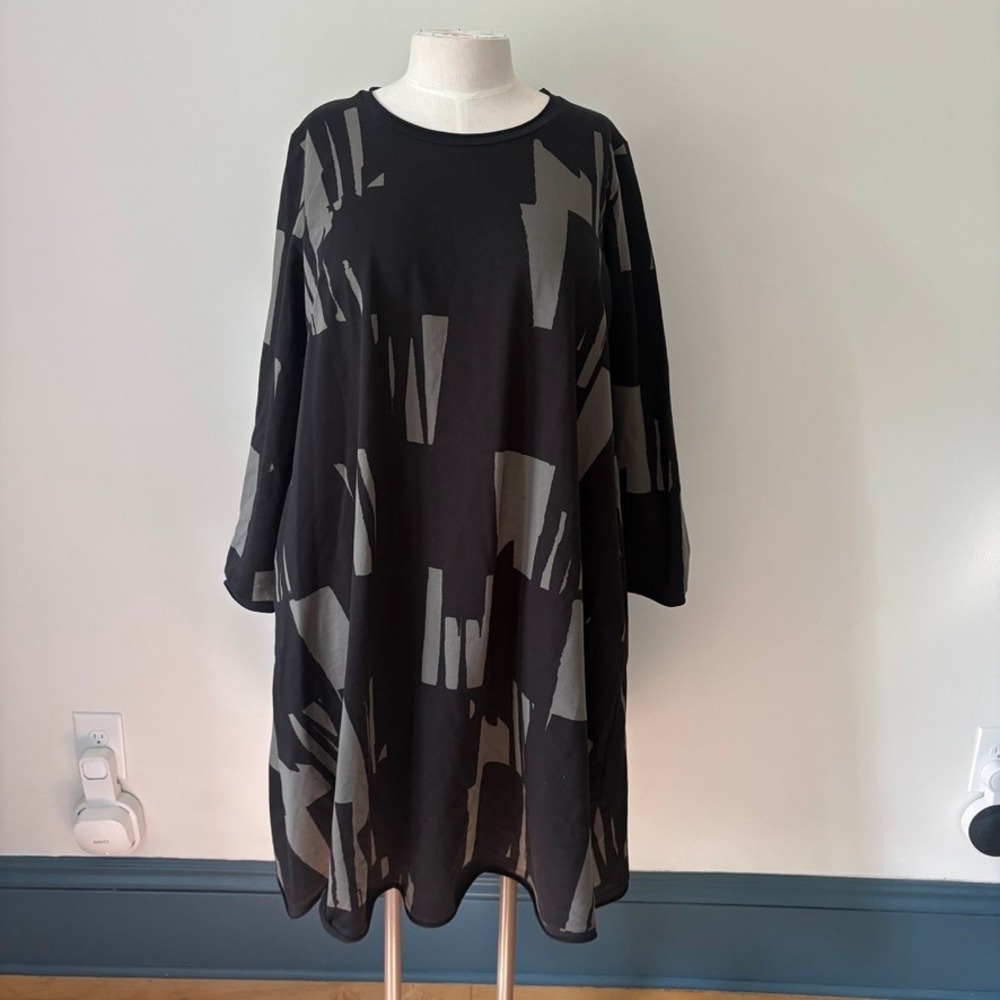 LUUKAA Luukaa Black-Khaki Rivelle Dress Women's 16 Abstract‎ A line Lagenlook